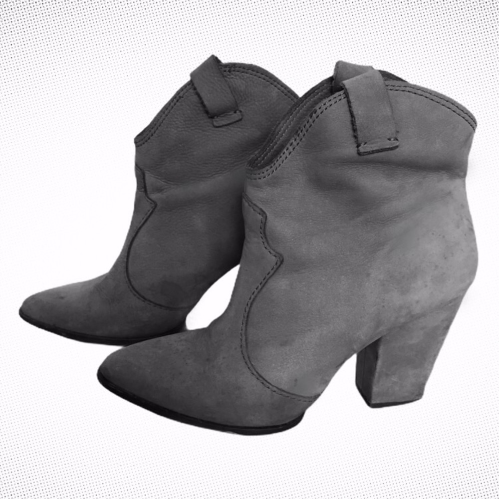 🤠Zara Gray Suede Nubuck Western Ankle Boots 8